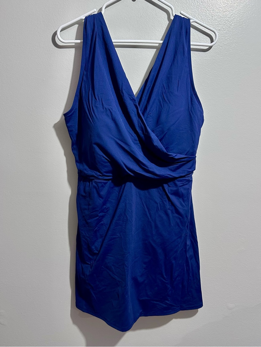 Lands' End Royal Blue One-Piece Swimdress Swimsuit V-Neck Size 16DD (1203)